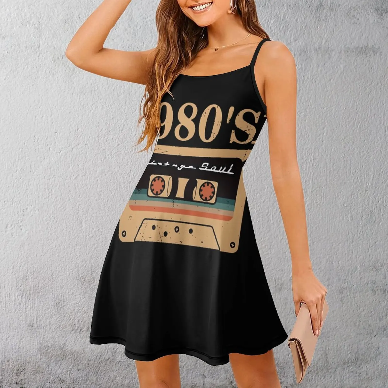 

Sexy Woman's Clothing Strappy Dress 1980s Vintage Soul Tape Women's Sling Dress Novelty Vacations Casual