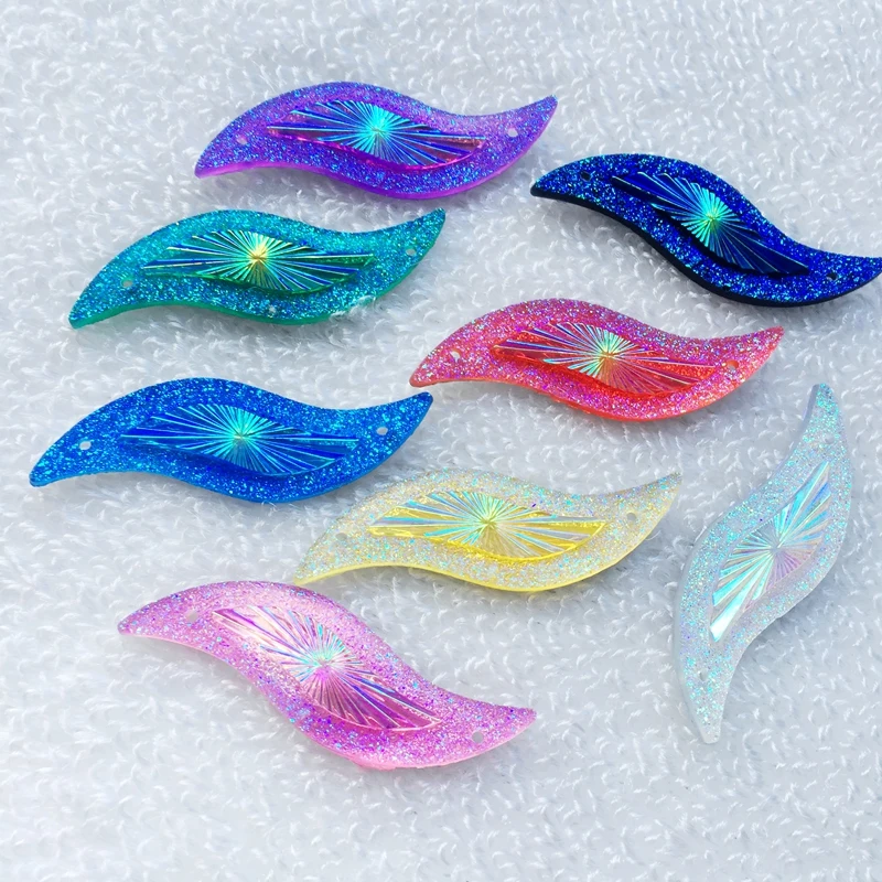 8pcs/Lot, 15*47mm Crystal AB Resin Flat Back S-shaped Rhinestone Sew On Stones Strass -Y811