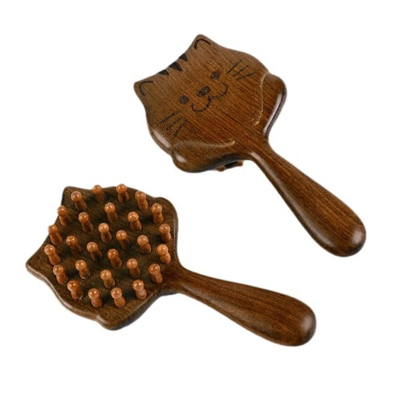 

Sandalwood Cartoon Cat Scalp Massage Comb Meridian Comb Toothed Head Hair Comb Body Beautify Massage Guasha Scraping Care