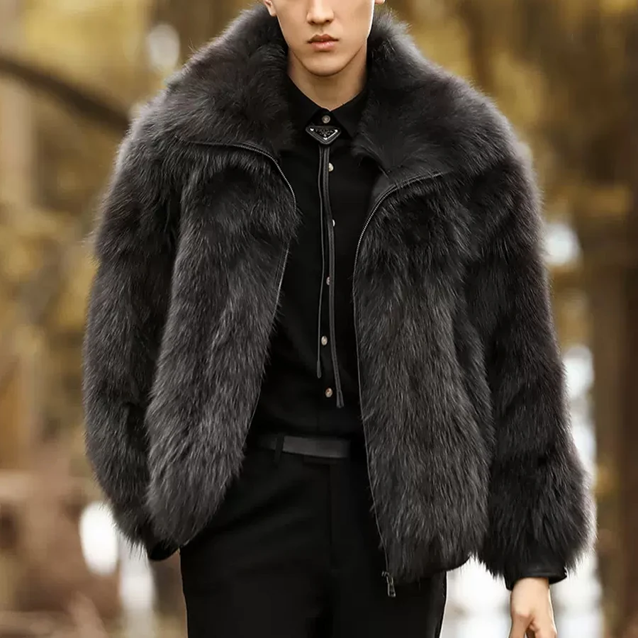 Men Fur Coat Real Fox Fur Coat Winter Fur Jacket With Zipper Lapel Luxury Brand Short Jackets For Men