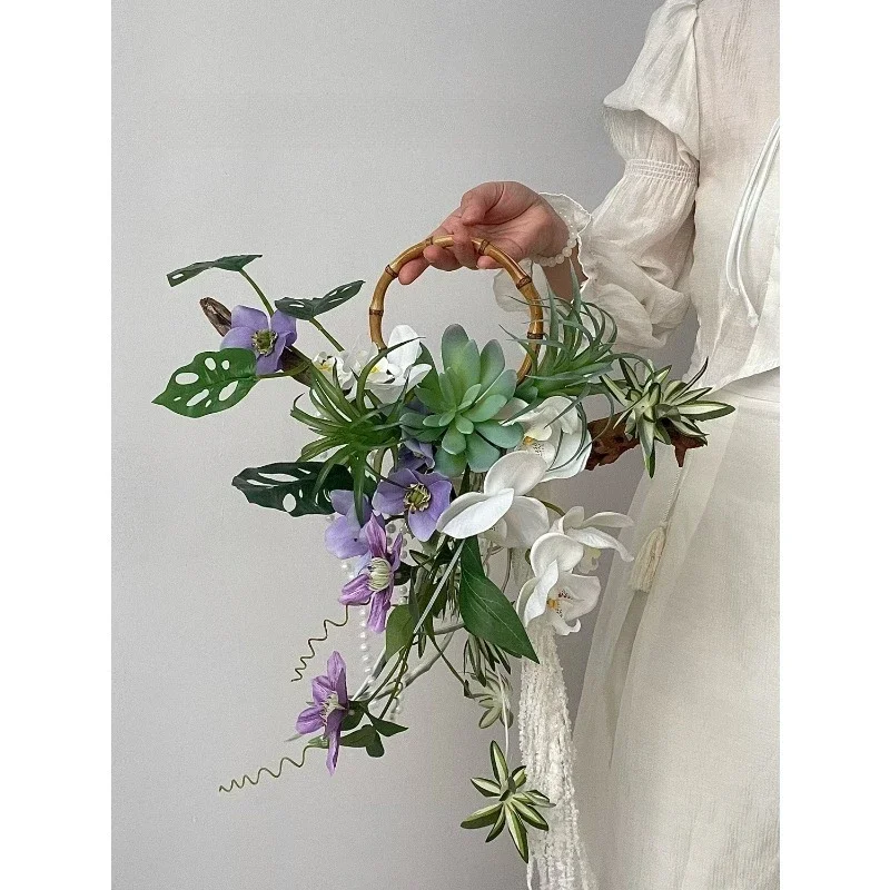 Simulation hand holding new Chinese style elegant classical creative hand bouquet purple wedding