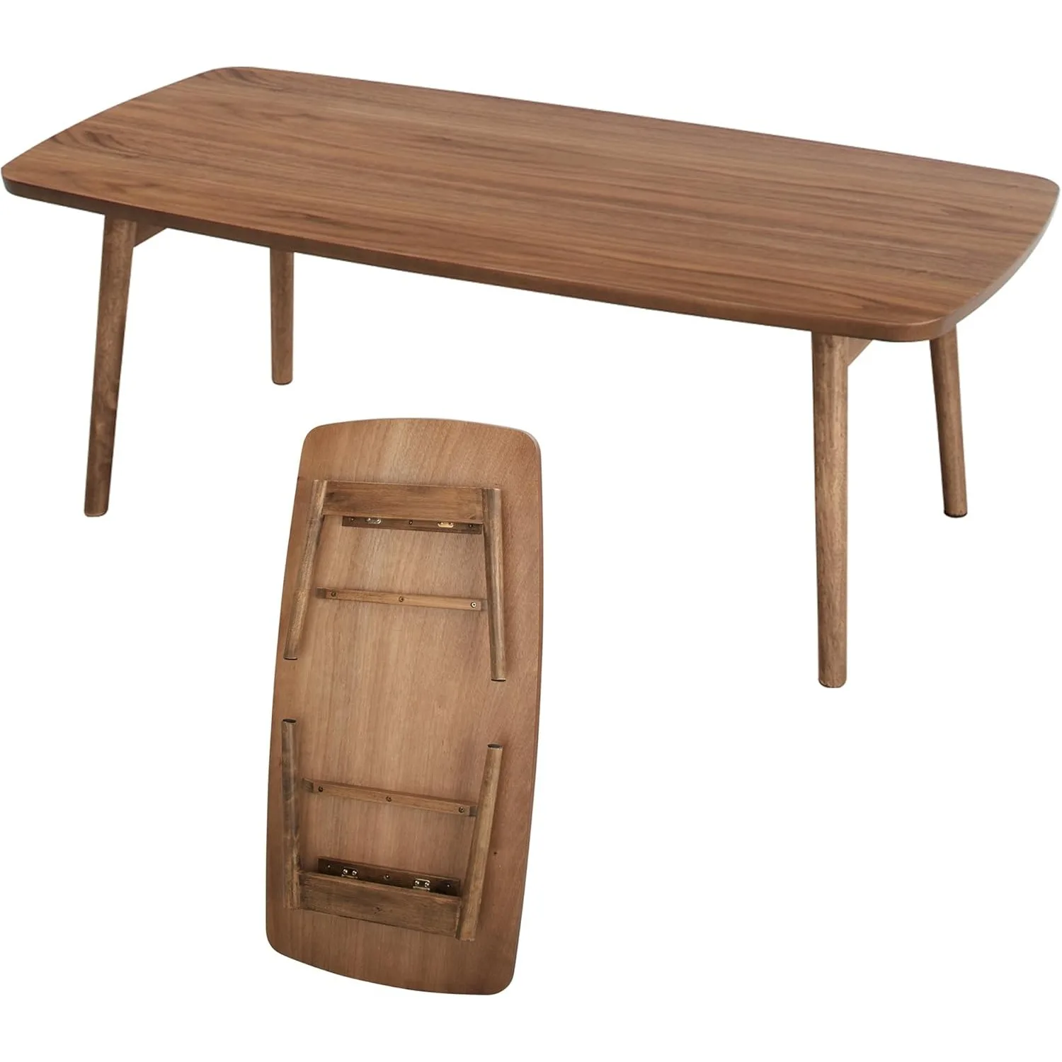 Folding Legs Table W41.3 x D20.5 x H13.8 Inches Natural Walnut and Rubber Wood Material Home and Living Coffee Table