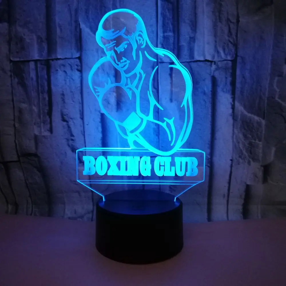 Boxing Man Model 7 Color Chagne LED 3D Illusion Night Light Home Decoration Baby Sleeping Lighting Party Bedroom Atmosphere Lamp