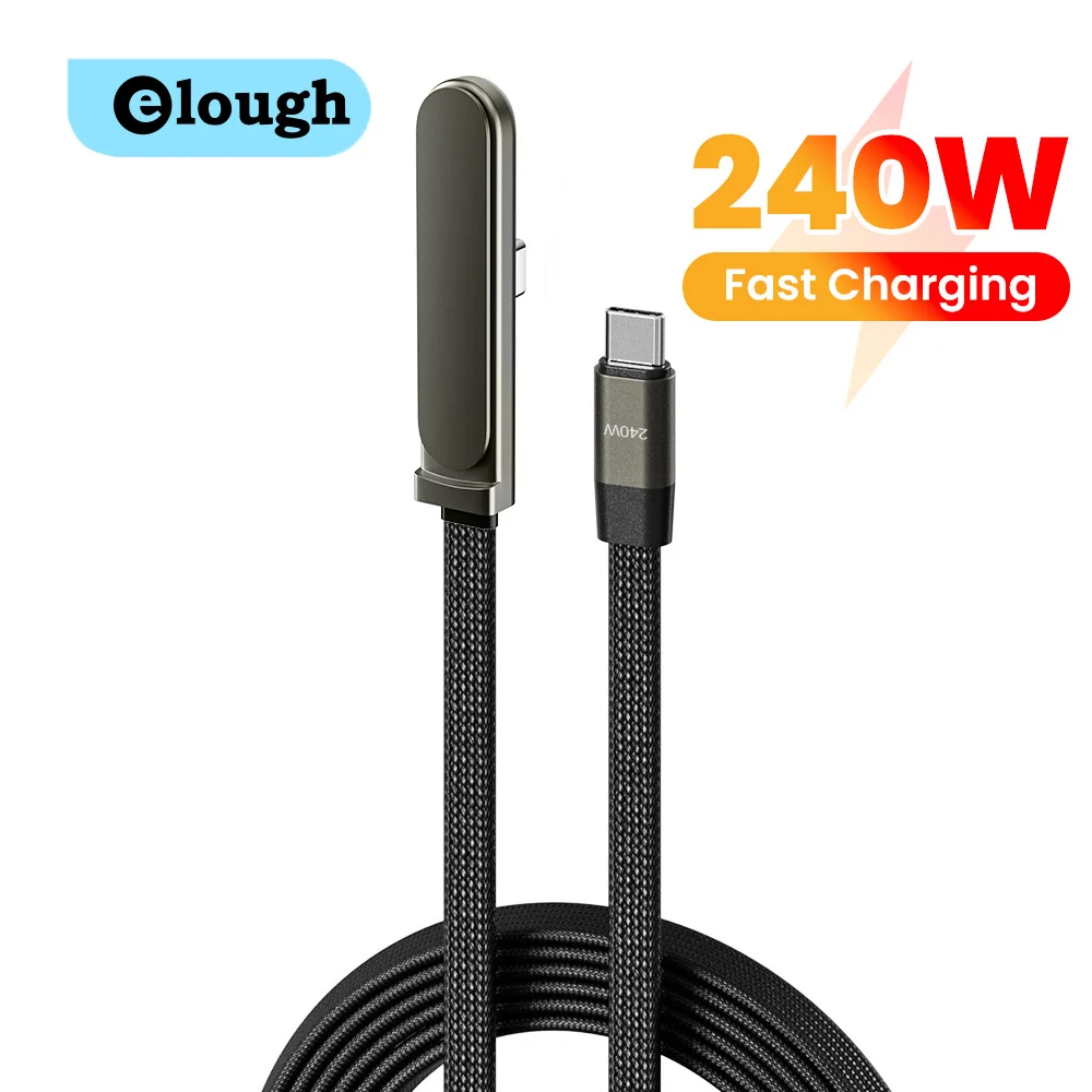 Cable trenzado de 240W con soporte plegable para teléfono, cable de carga rápida tipo C a tipo C, cable de carga rápida en ángulo recto, cable dual tipo C