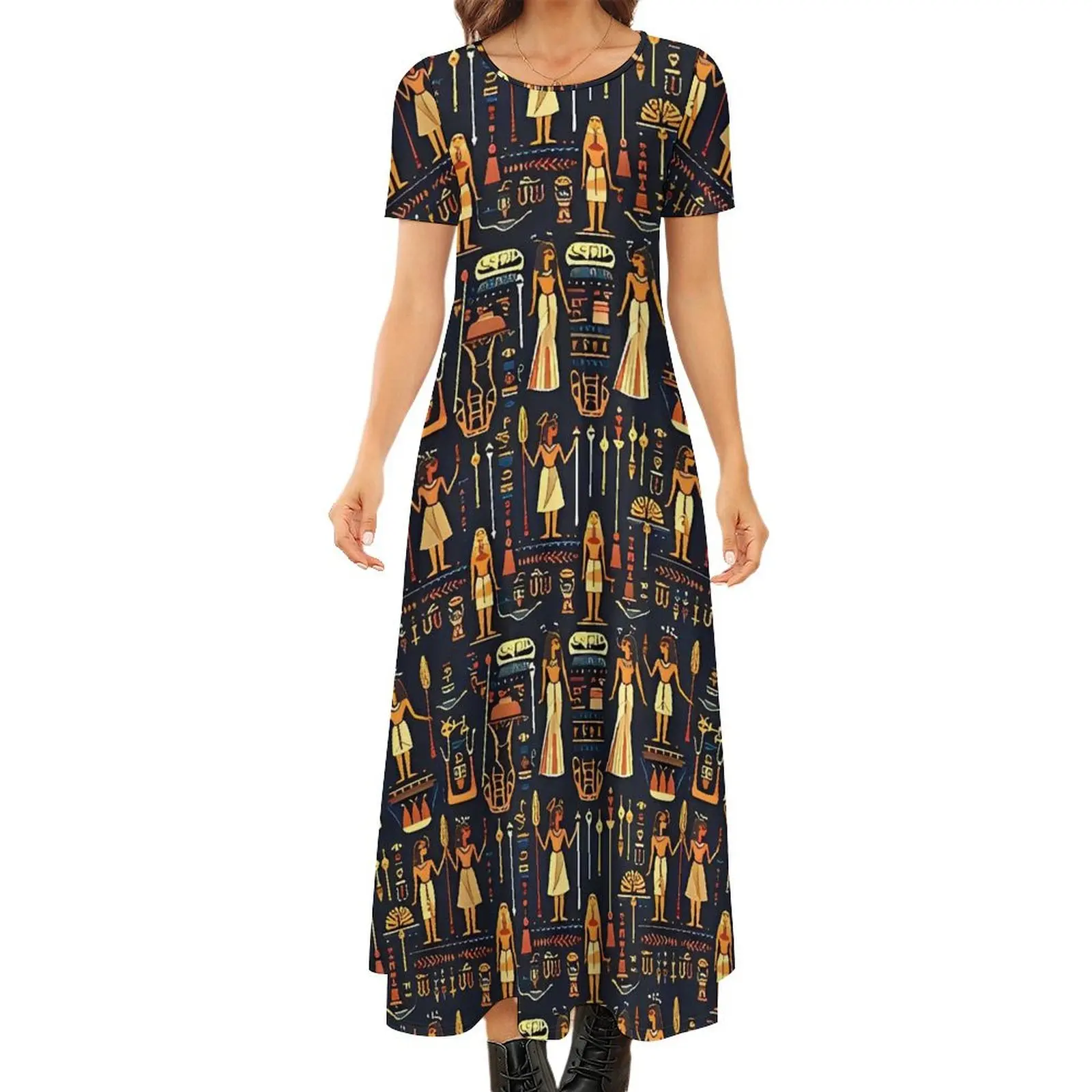 Ancient Egyptian Art Pattern Dress  Streetwear Bohemia Long Dresses Female Modern Maxi Dress Birthday Present