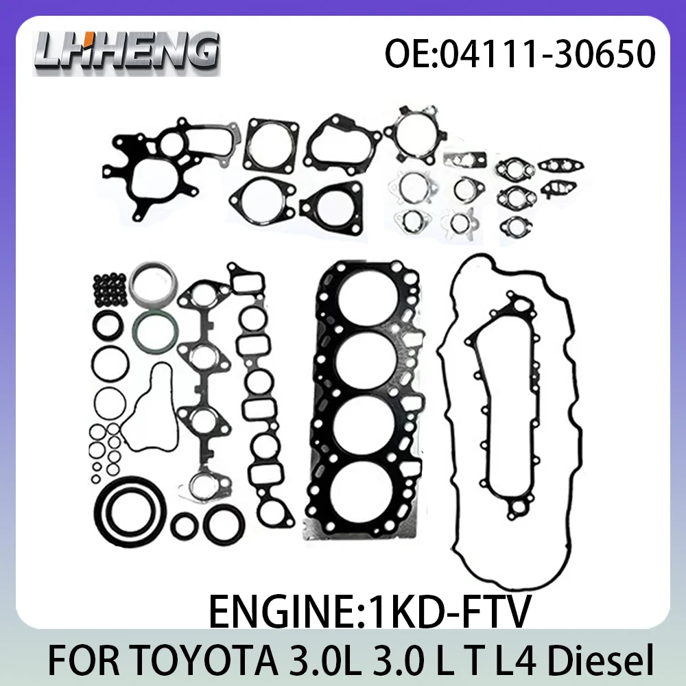 Engine Full Overhaul Gasket Kit Rebuild Set FOR TOYOTA DYNA FORTUNER HIACE 3.0L 3.0 L T L4 Diesel 2001-2019 1KD-FTV 04111-30650