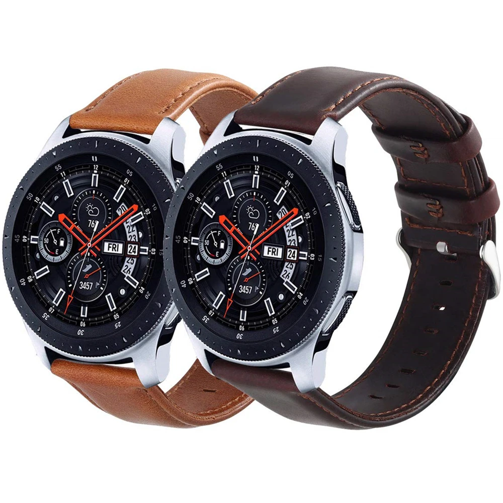 Strap for Galaxy Watch 46mm/Active 2 40mm 44mm bands 20mm 22mm Leather wrist bracelet for samsung Gear S3 Frontier/classic belt