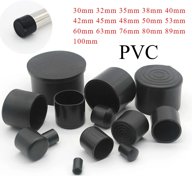 Round Black PVC Soft Rubber Pipe Sleeve Tube Cap Table Chair Foot Pad Protective Cover 30 32 35 38 40 42 45 48 50 53 60~100mm