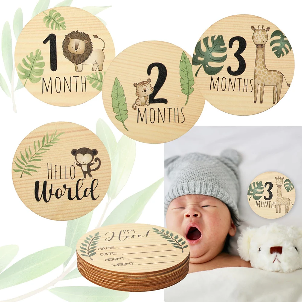 7 szt. Rekwizyty do fotografii noworodkowej Drewniane miesięczne karty kamieni milowych Prezenty na Baby Shower dla chłopców i dziewcząt Akcesoria fotograficzne