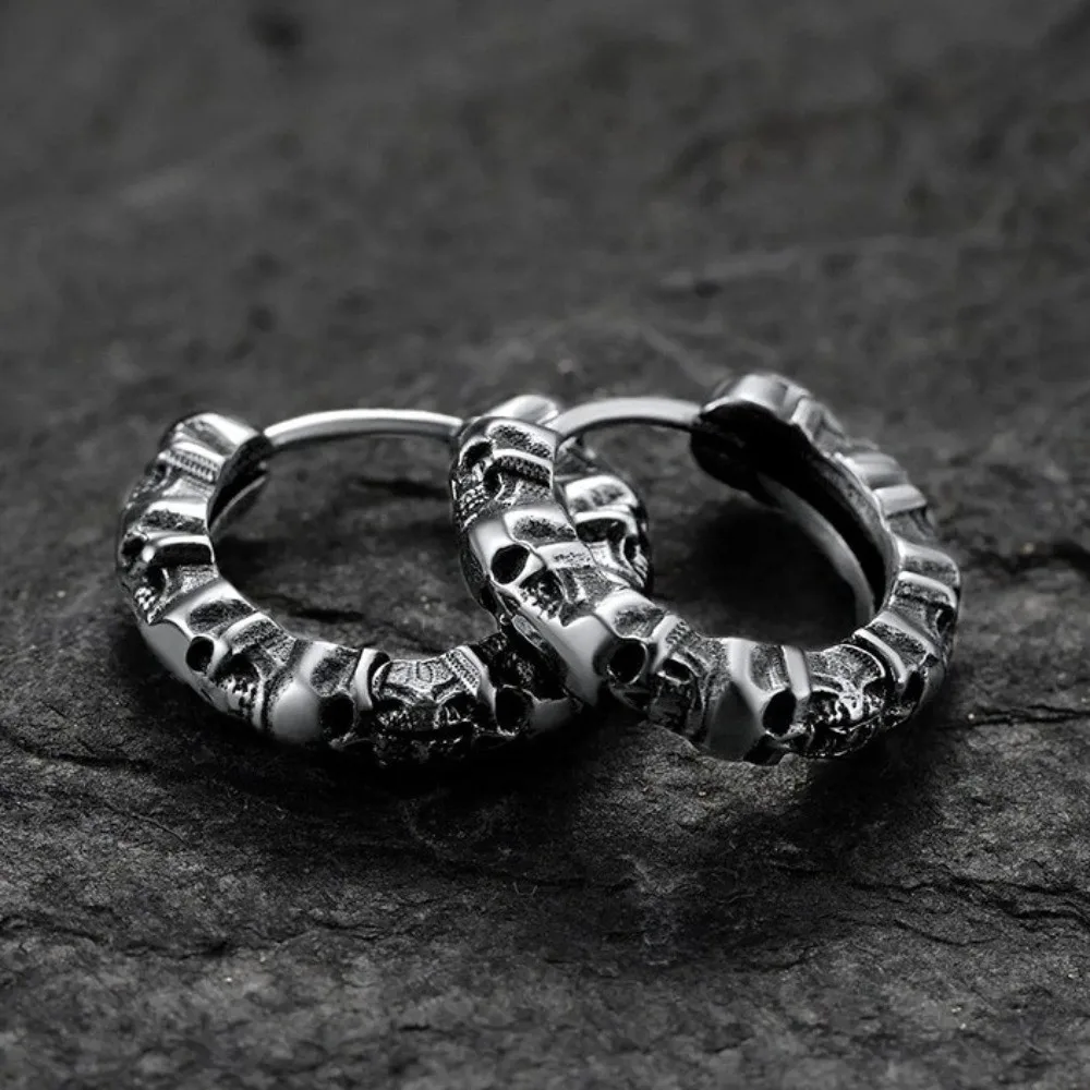 Trendy Copper Skull Hoop Earrings Creative Silver Gothic Ear Buckles Personalized Skeleton Design Punk Earrings Party