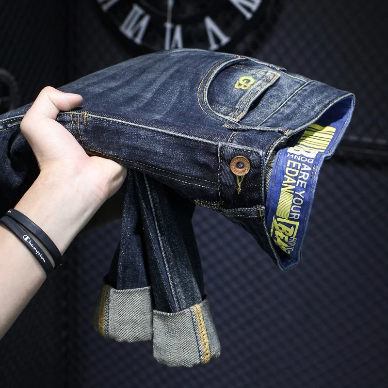 Heavy-Duty Washed High-End Jeans Men's 2024 Spring and Autumn New Retro Distressed Stretch Slim-Fitting Small Straight Trousers