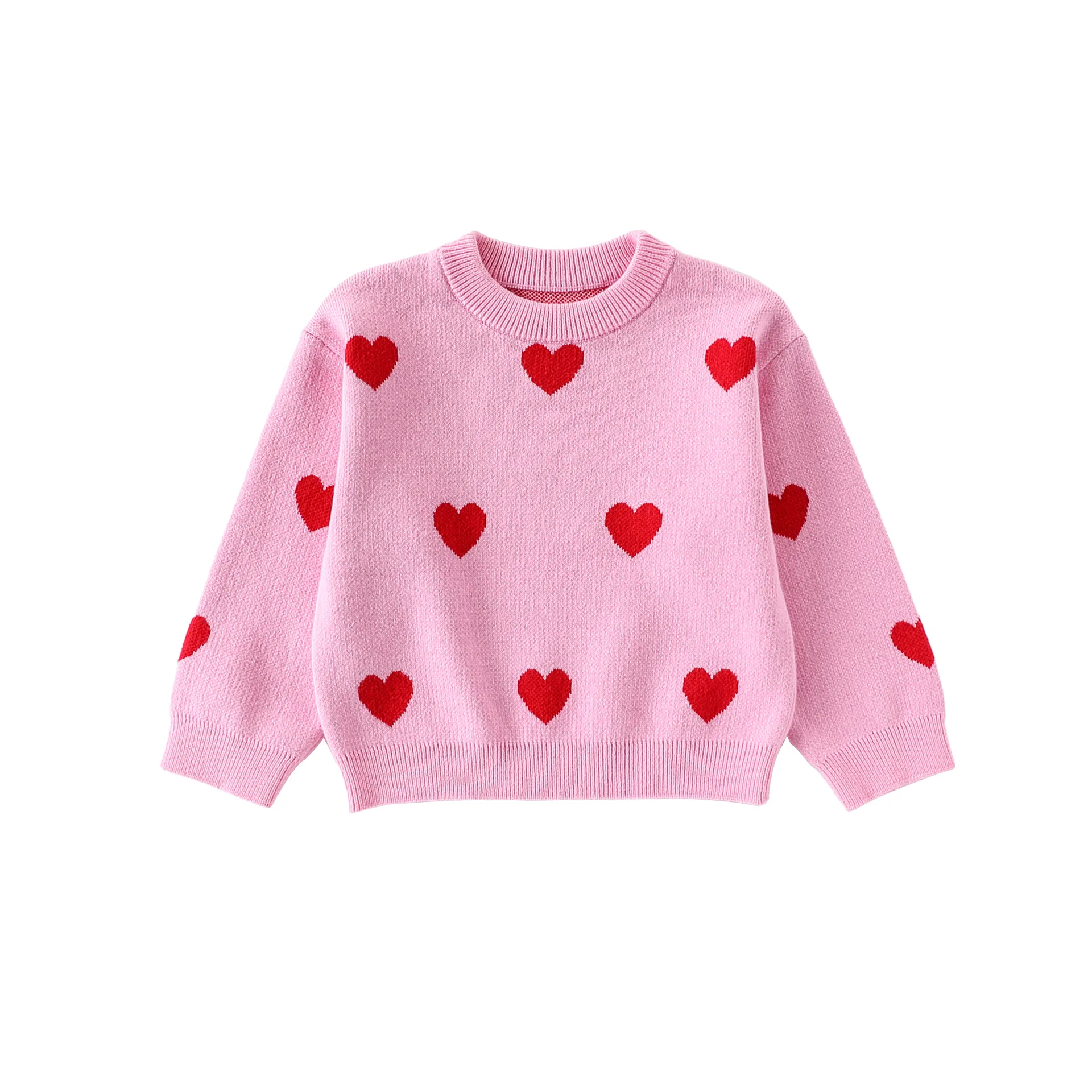 Children Cozy Valentine's Day Clothes Lover Cardigan Heart Sweater Toddler Knitwear Autumn Winter Sweetheart Jumper