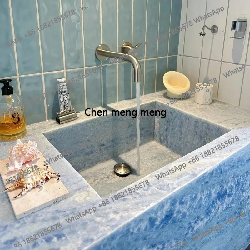 Blue crystal narrow-edge deep sink, wall-mounted under-counter basin, stain-resistant and scratch-resistant, customizable