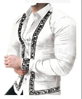 New Men's Casual Shirt Golden Striped Printed Shirt Fashion Elegant Beach Party Dress Temperament Streetwear Lapel Men's Tops