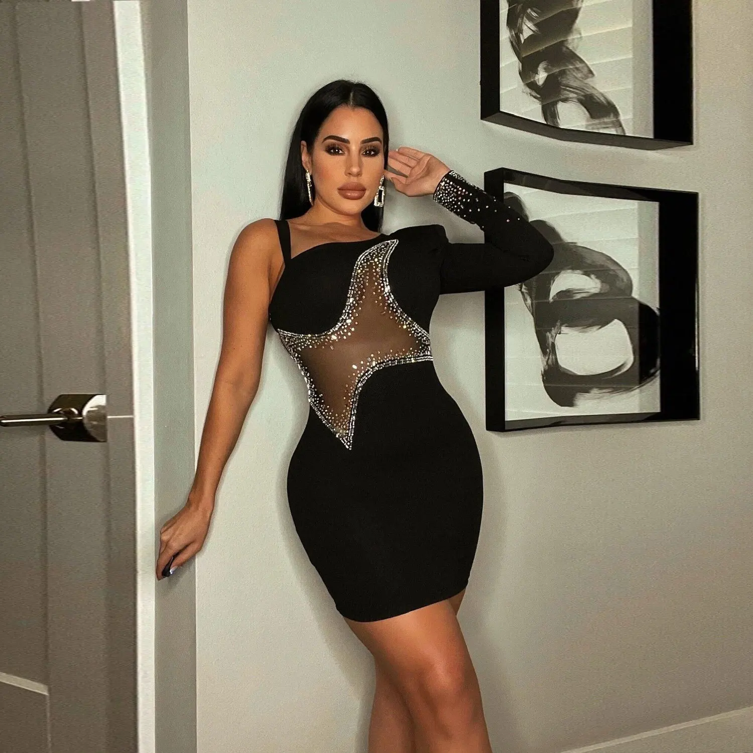 

Sexy Party Nightclub Club Sexy Slim Mesh Hot Rhinestone Dresses