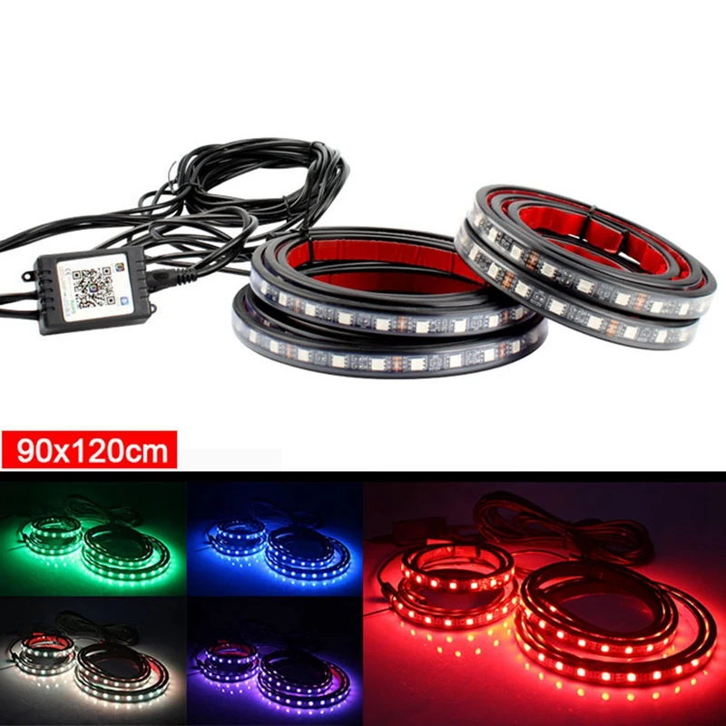 2X90CM +2X120CM Car LED Chassis Light APP Controlled RGB LED Light Bar Car Atmosphere Light Car Undercarriage Light