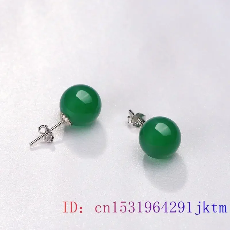 Jade Bead Earrings Vintage 925 Silver Gemstone Luxury Energy Ear Studs Carved Chinese Talismans Natural Gift Charms Green