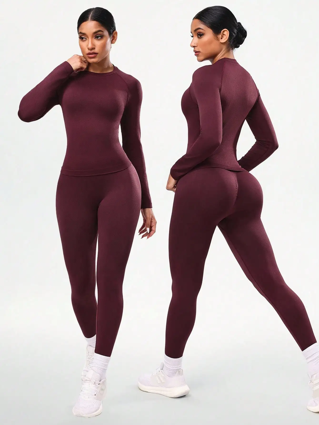 

Женский бесшовный комплект для йоги с длинным рукавом – компрессионная спортивная одежда для фитнеса, бега и пилатеса