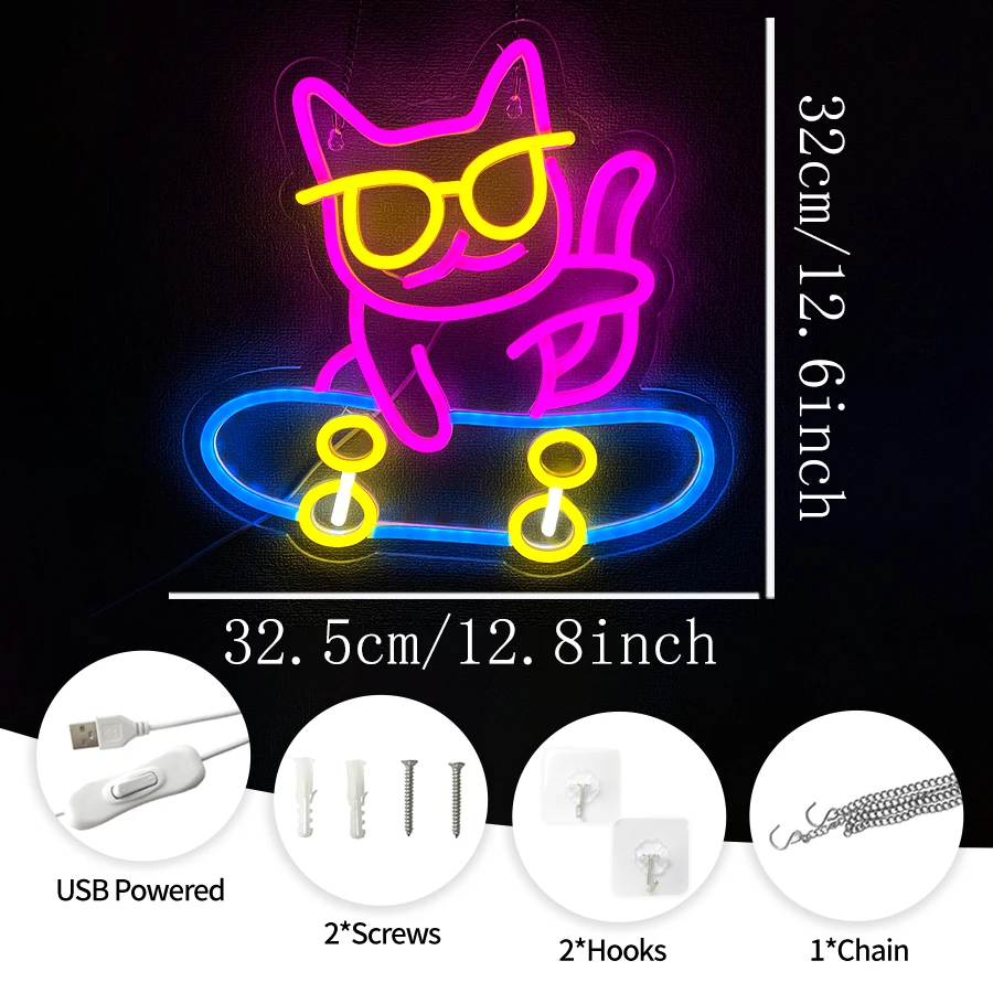 Lampu Neon LED Kucing Skateboa - Party Games Shop ulasan dan harga