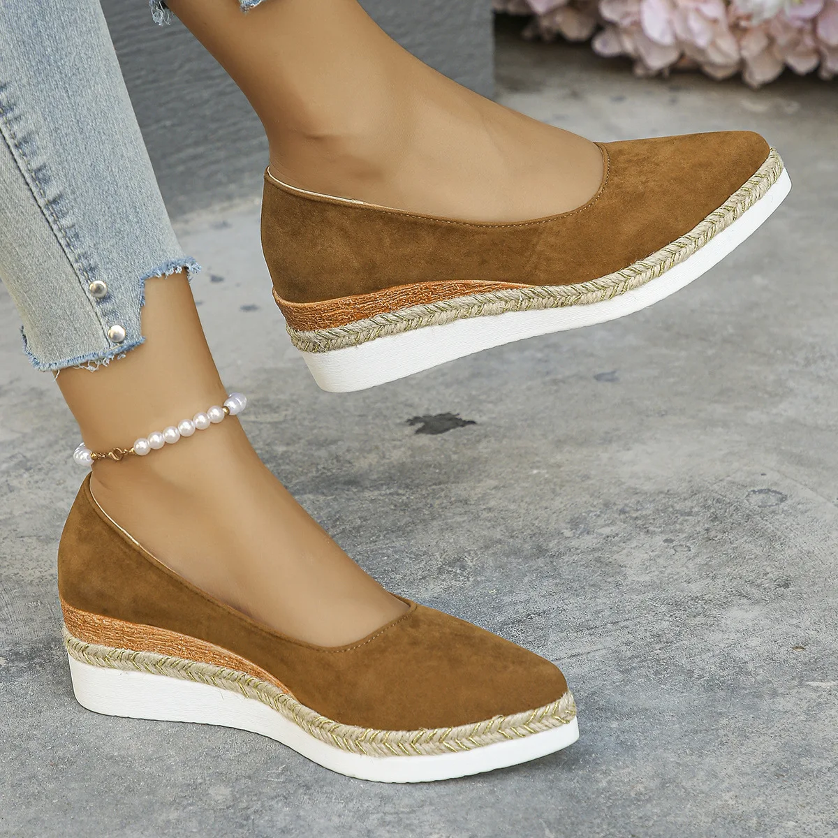 Casual Shoes for Women Heeled Shoes Ladies Wedge Heels Retro Women Pumps Deep Mouth Platform Pumps Office Women Shoes