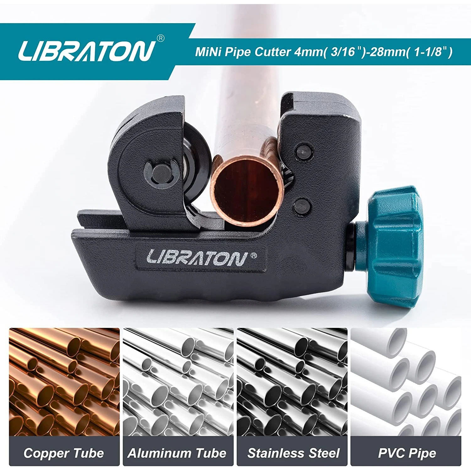 LIBRATON Mini Tubing Cutter 4mm to 28mm with Deburring Tool, Mini Pipe Cutter 2Pcs Kit, Copper Tube Cutter for Aluminum Pipe