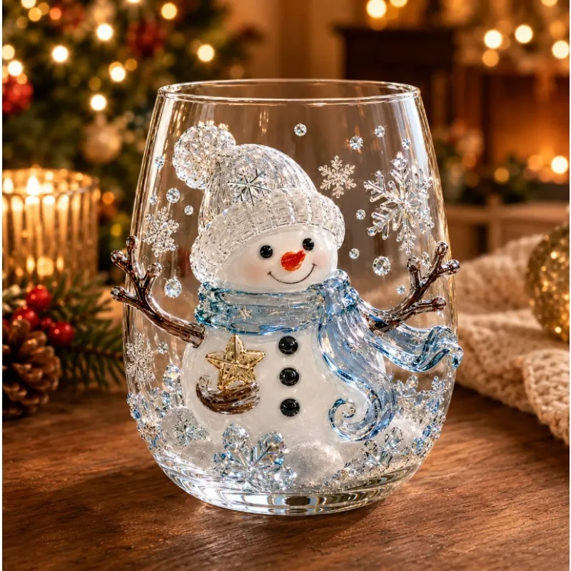 New Christmas Glass Coffee Mugs Non-Slip Grip Beverage Drinks Mug 3D Pattern Christmas Tea Cups for Party Gathering New Year