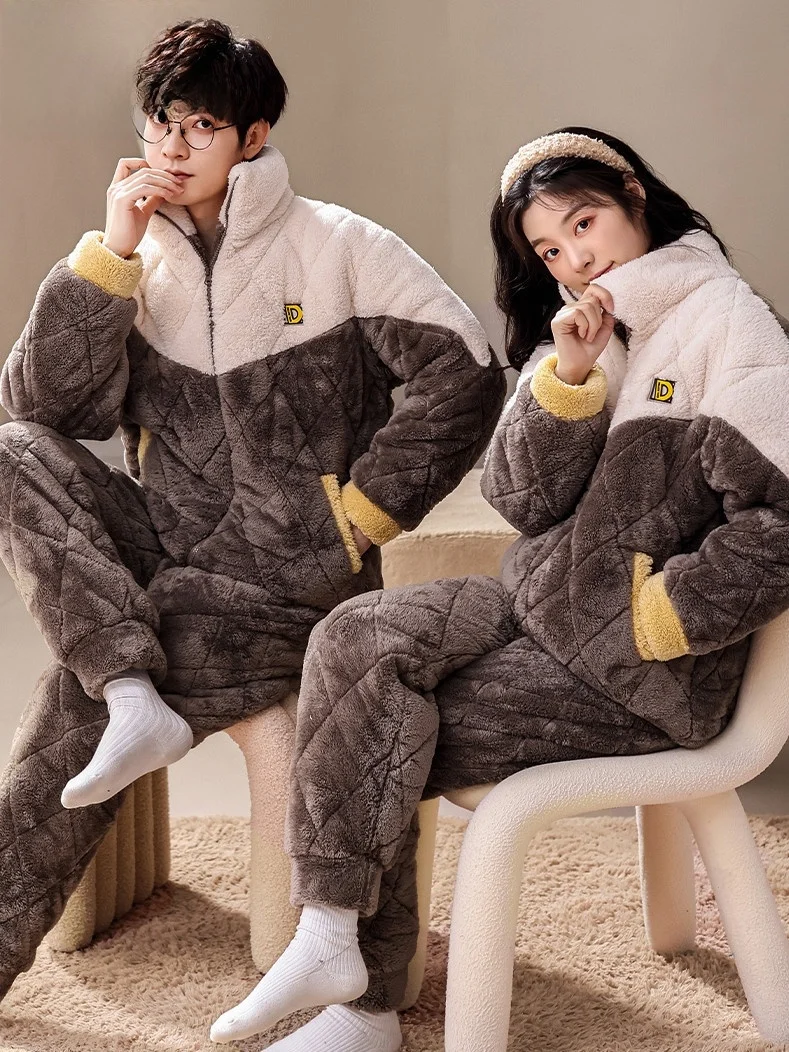 Conjunto Térmico Doral de Invierno para Parejas, Ropa de Casa con Cremallera, Manga Larga para Mujer y Conjunto Térmico para Hombre