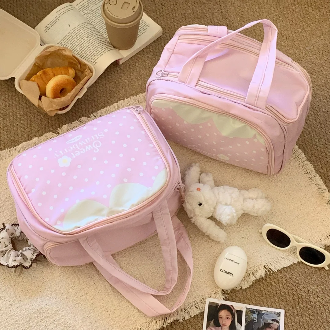 2026 New Cosmetic Bag Girl Heart Pink Polka Dot Three-Dimensional Multi-Layer Partition Cosmetic Bag Portable Storage Bag