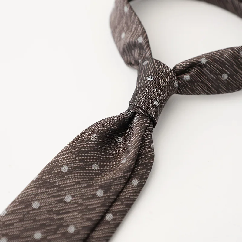 Handmade 8cm Dots Striped Neckties Business Formal Dress Professional Men's Silk Ties Wedding Party Suit Cravat Brown Neck Tie
