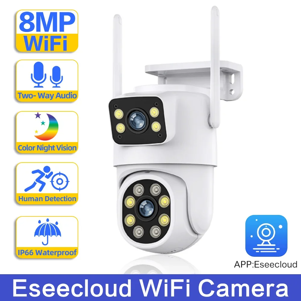 

8MP Wifi IP Security Camera Dual Lens Outdoor Wireless PTZ CCTV Video Surveillance Camera 4K Auto Tracking Two Way Audio IP Cam