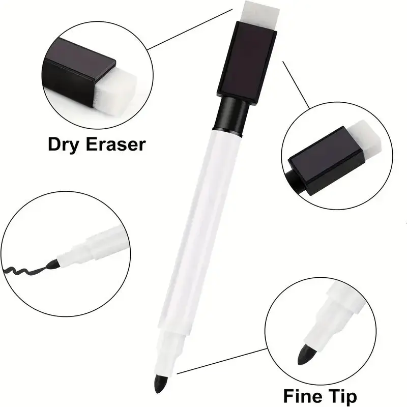 10pcs dry erase whiteboard markers with eraser cap For whiteboard dry erase boards School, office and home (black)