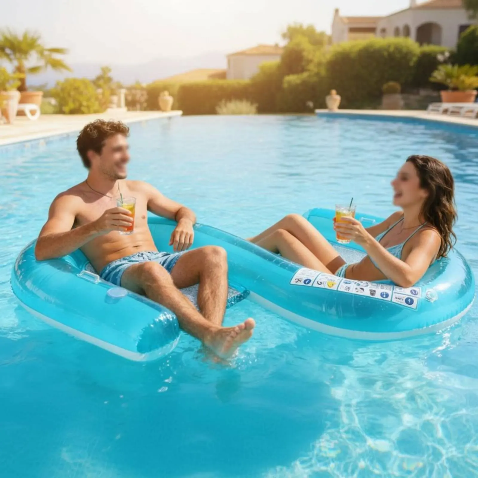 

S-Shaped Pool Flotation Device Cup Holders Inflatable Water Chaise Pool Lounge Chair Flotation Device Thickened PVC Floating