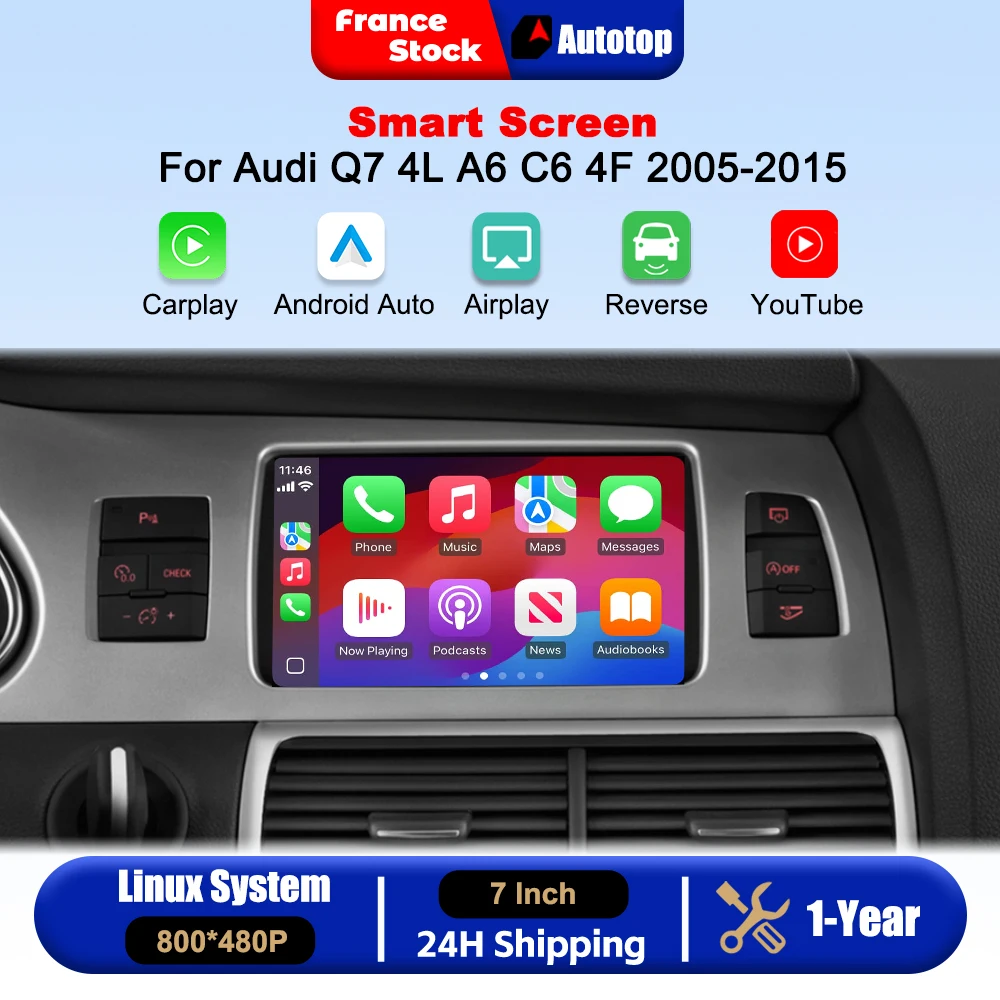 7 Inch Wireless CarPlay Android Auto Car Radio For Audi Q7 4L A6 C6 4F 2005-2015 MMI 2G MMI 3G Multimedia Video Player Linux Touch Screen With Online YouTube Airplay Autolink Mirror Link WiFi Bluetooth GPS Navigation