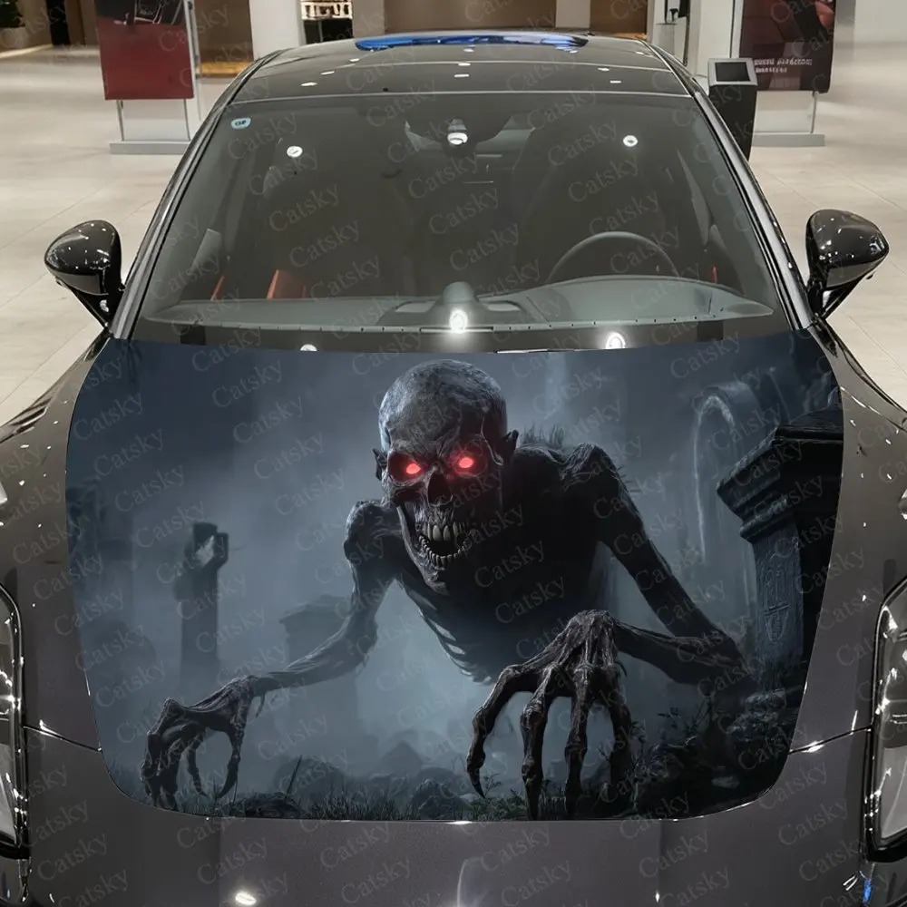 Red-Eyed Corpse Car Vinyl Wrap, PVC Waterproof Car Hood Sticker, Self-Adhesive Scratch-Resistant Stickers for Engine Cover