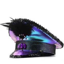 Fashion Women purple Bride Captain Hat Military Cap Sergeant Bridal Hat Hen Do Hat Festival Birthday Part Hat Luxury Rhinestone