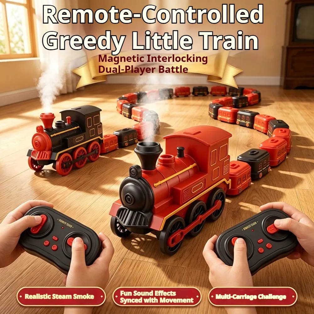 Electric Train Toy Remote Controlled Magnetic Suction Greedy Snake Train Educational Interactive Toy for Birthday Holiday Gift