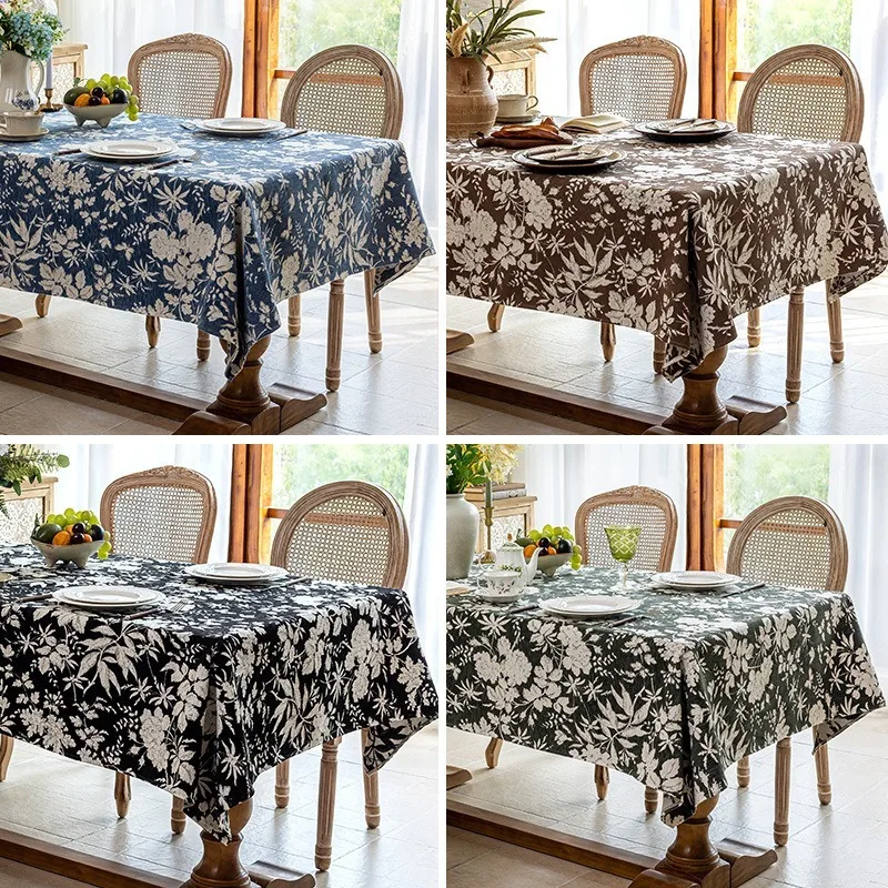 Tablecloth with Floral and Vintage Pattern for Decorative Purpose on Coffee Table, Ottoman Cover, and TV Cabinet Lid.