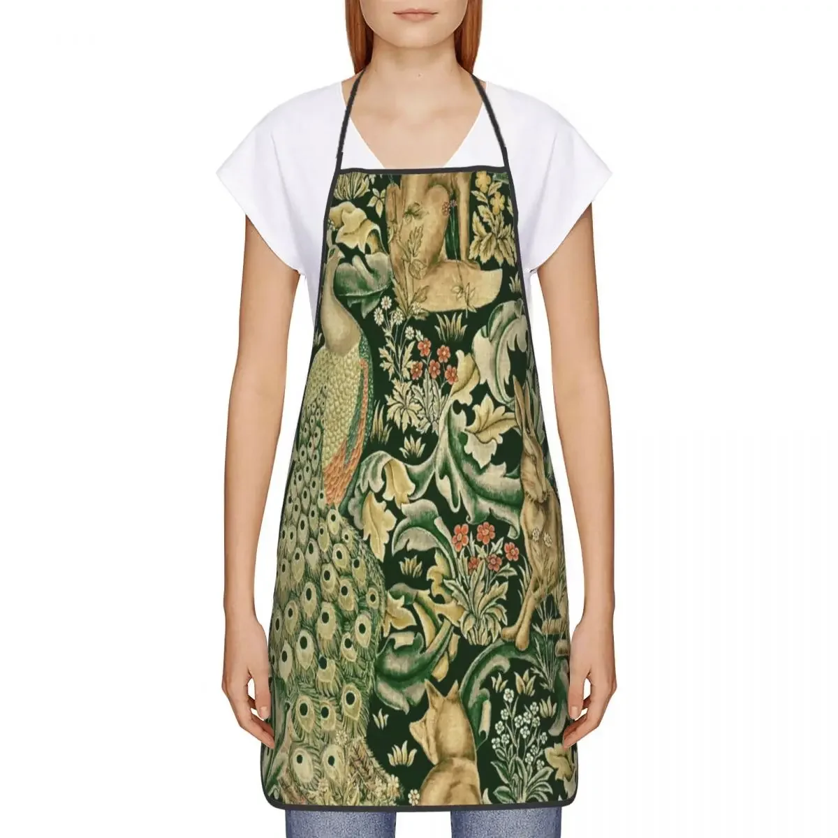 Peacocks And Fox By William Morris Bib Aprons Women Men Kitchen Chef Animals Textile Pattern Tablier Cuisine Cooking Gardening