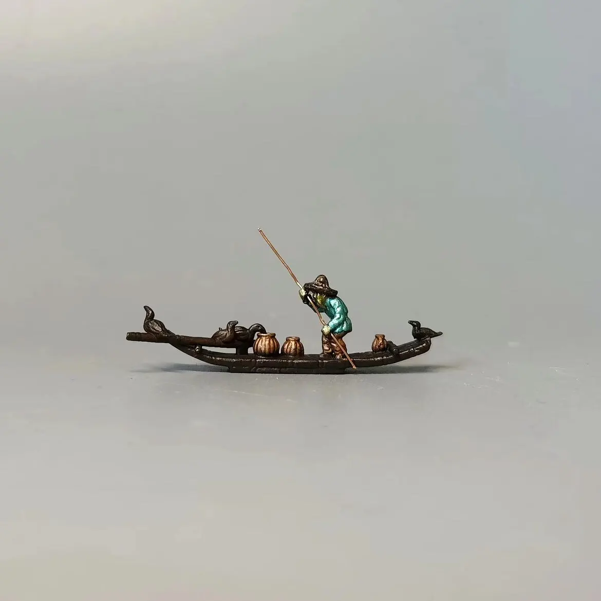 Fishing Boat Raft Pure Brass Painted Bonsai Rockery Dry Landscape Rare Stone Micro Accessories Ornaments Small