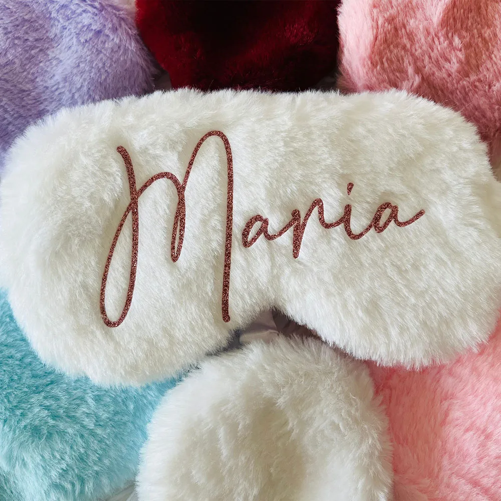 

Personalized Sleep Eye Mask With Glitter Name Fluffy Rabbit Hair Monogram Mask Wedding Bridesmaids Bachelorette Favors