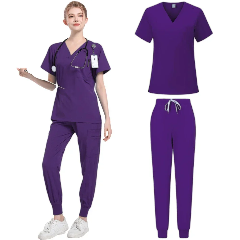 2024 Anti-Rimpel Zachte Premium Witte Stof Polyester Spandex Wasbare Verpleging Scrub Set Voor Dames Verpleging Scrub Uniformen