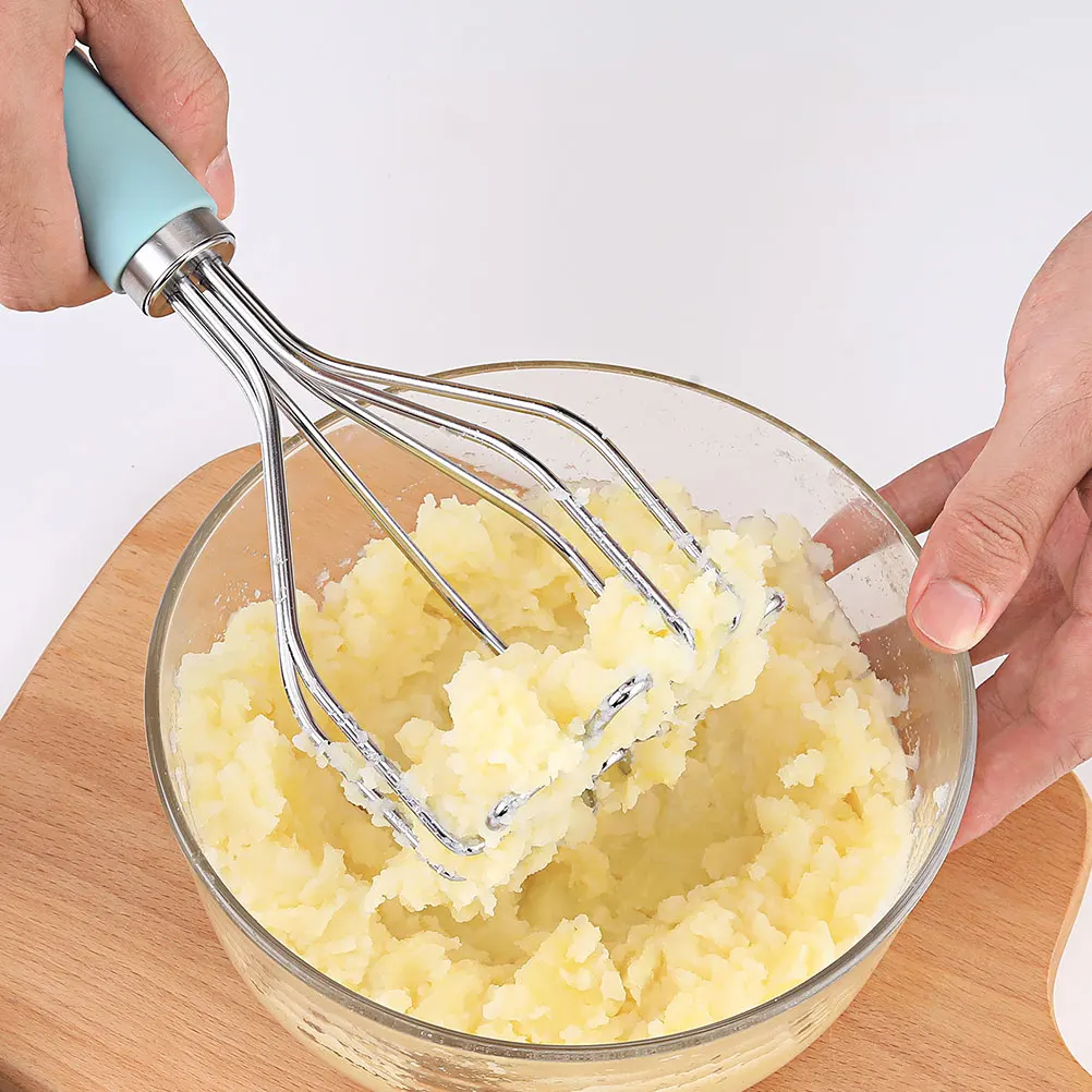 

Stainless Steel Potato Masher Kitchen Tool Set 2 Pcs Comfortable Grip Durable Vegetable Pressing Food Tongs