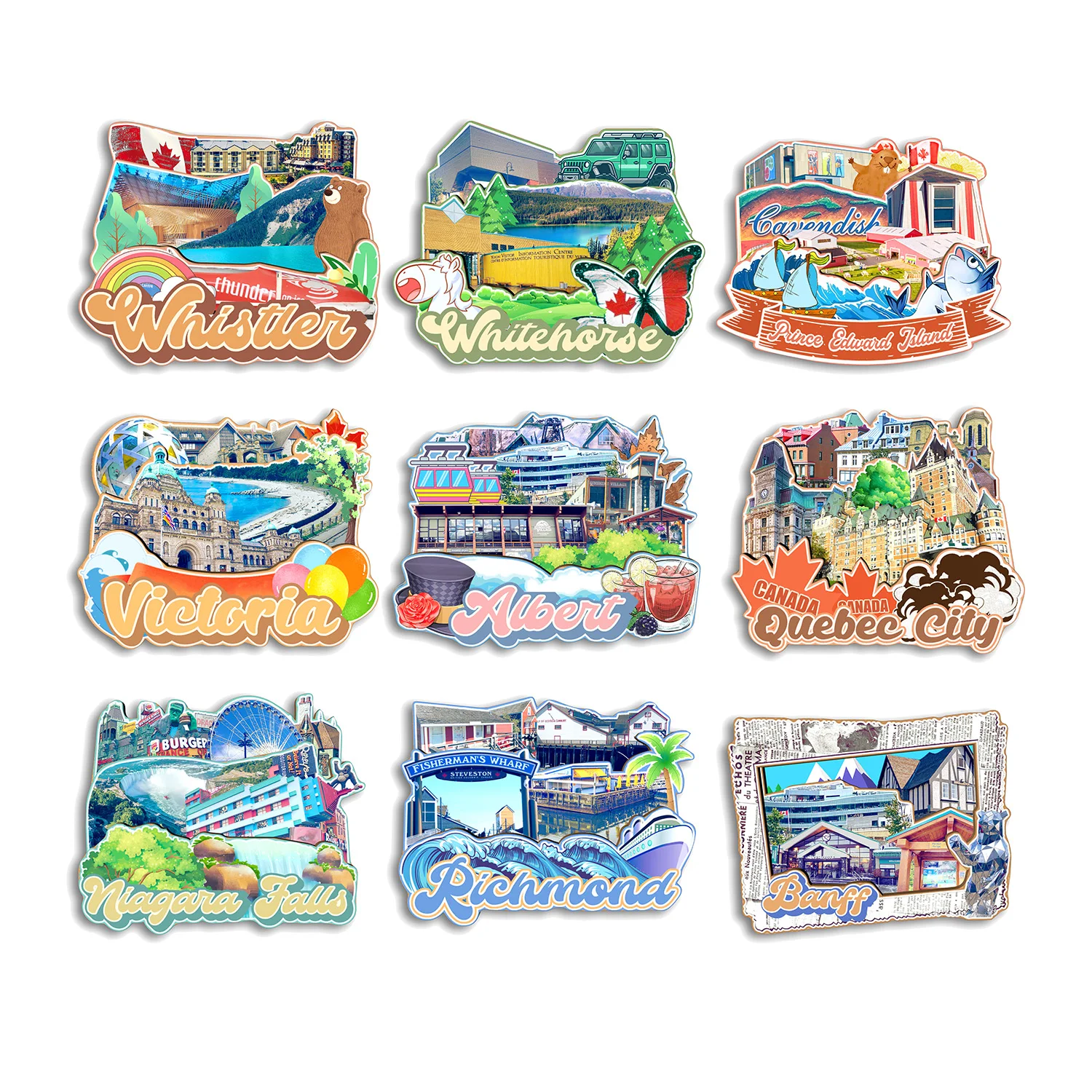 Banff Richmond Niagara Falls Quebec City Victoria Prince Edward Whitehorse Whistler Канада Магнит на холодильник Путешествия Сувенир Подарок