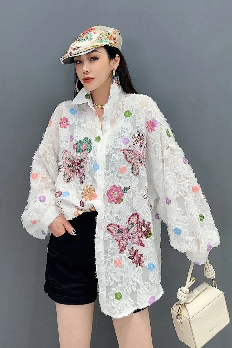 

SuperAen 2024 Spring and Autumn New Shirts Long Sleeved Printed Loose Casual Oversize Shirts for Women