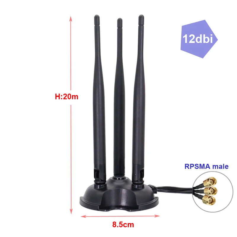 Imagem -04 - Cabo de Extensão Dual Band com Base Magnética Antena Rpsma 12db Wifi Router Networking Placa de Rede sem Fio 3x3 2.4g 5.8g