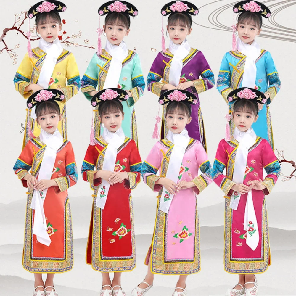 

Size 3 9 12 Halloween Clothes for Kids Qing Dynasty Manchu Ancient Costume Children Costumes Chinese Traditional Dress for Girls