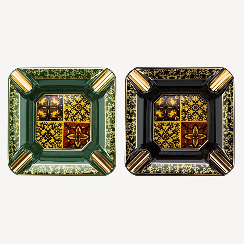 LUBINSKI Cigar Ashtray Ceramic Hand-painted Large Capacity Anti-slip Four Cigar Grooves Gift Box Packaging