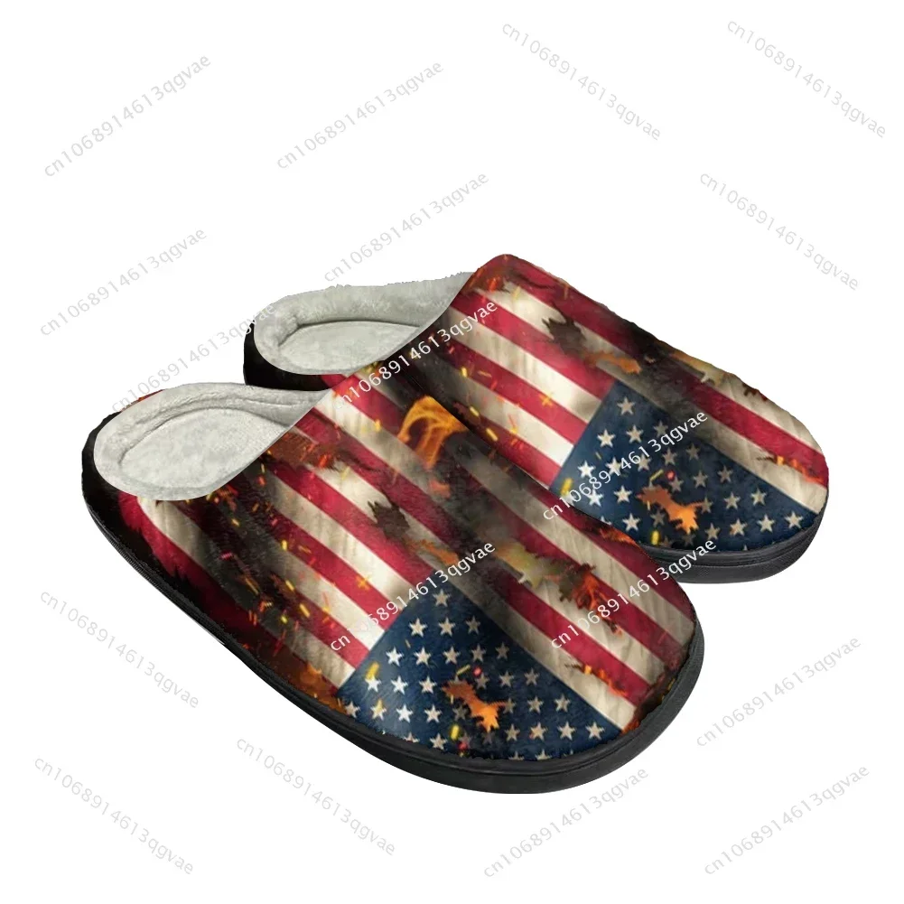 Zapatillas de algodón personalizadas con bandera de Estados Unidos para hombre y mujer, sandalias térmicas de felpa, informales, mantienen el calor, para dormitorio