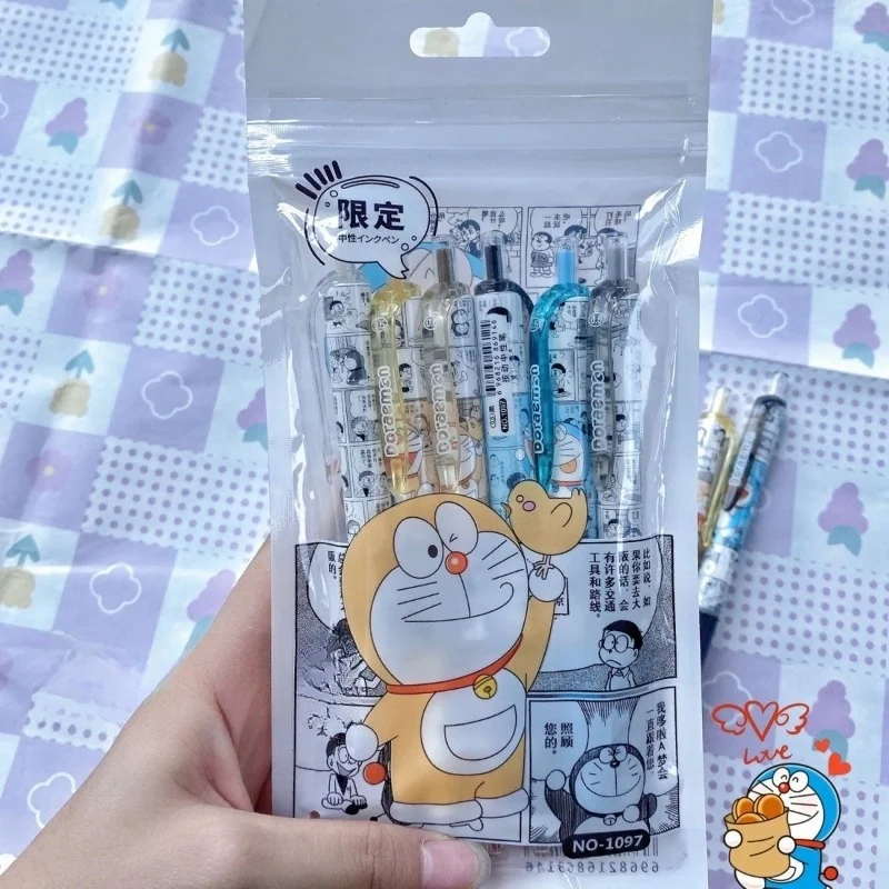 Bolígrafo de Gel de presión de Doraemon para estudiantes, estilo cómic Ins, de aspecto alto, 0,5mm, tipo de prensa de cabeza ST, regalo de premio para niños y niñas