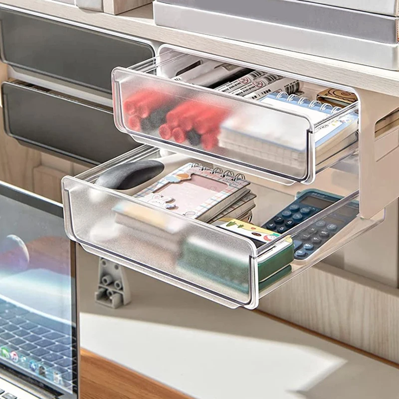 Under Desk Storage Drawer Slide Out,  Self-Adhesive Organizer, Attachable Drawer Organizer With 2 Layers